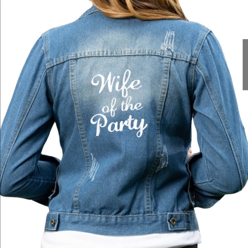 Bachelorette Party Embroidered Denim Jacket wedding  blue jean jacket size xl